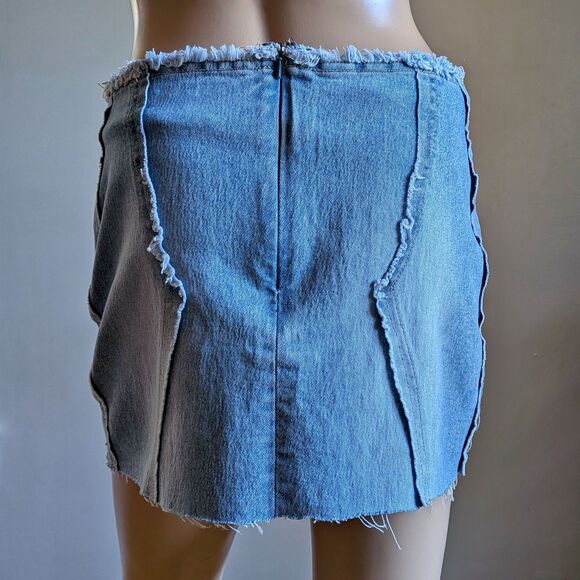 Vintage Y2K Lazer Jeans Micro Mini Skirt Denim Leather Lace Up Low Rise Size 3 - Picture 6 of 12